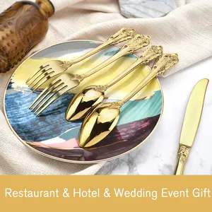 Wholesale Luxury Hotel Wedding Gold Flatware 1810 Stainless Steel Cutlery Set