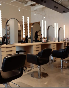 Miroir de coiffure de salon moderne avec éclairage LED, station de maquillage, miroir double face pour 2 personnes avec rangement - Product Image 3