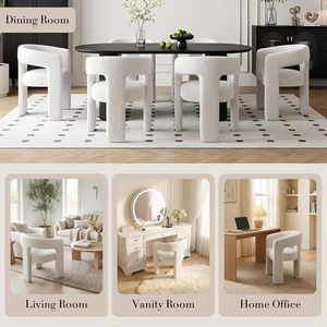 Chaise de salle à manger moderne avec accoudoirs en fausse fourrure Sherpa - Confortable pour la salle à manger/la cuisine/le salon/la réception - Meubles de maison - Product Image 5