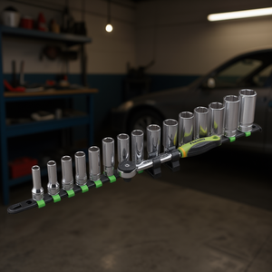 Fasario <b>Socket</b> Set 16 Piece 1/4 Inch Drive Metric Chrome Vanadium Steel With <b>Ratchet</b> And Organizer Rack For Auto Repair - Product Image 3