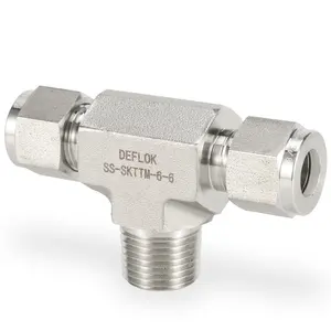 Compression Double Ferrule Instrumentation Tube Fittings 1/16 To 1 InchNPT 6000psi 316 Stainless Steel Union Male Branch Tee