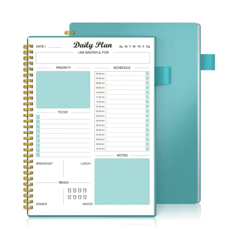 Daily Planner Undated To Do List Notebook with Hourly Schedule Calendars Meal Spiral Appointment Organizers Notebook for Man/