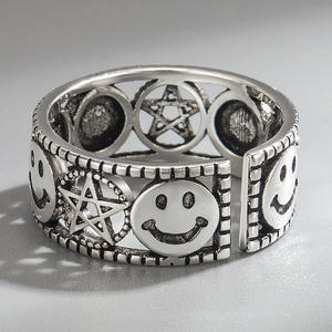 Jiojew gros Vintage Punk Meme Antique argent plaqué cuivre réglable ouvert sourire <span class=keywords><strong>Emoji</strong></span> doigt bande anneaux pour femmes hommes - Product Image 3