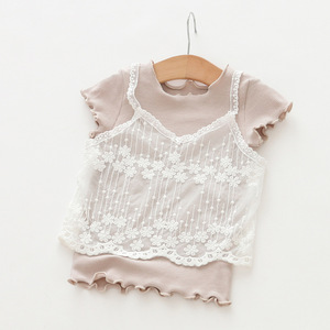 Girl's Fashionable Blank Solid Color Two Pieces High Quality T Shirts Price China - Product Image 4