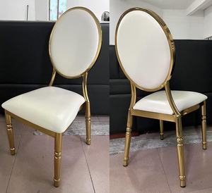 Gold Plating White Leather Wedding <b>Dining</b> <b>Chair</b> <b>Stackable</b> Event Furniture for Party Banquet Living Room Apartment Park Use - Product Image 6