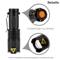 Lampe Torche LED Tactique Kongbo SK-68 3 Modes Mini Q5, Mise au Point Réglable, Zoomable pour Camping