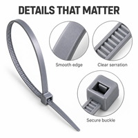 Attache en plastique PA66 gris de qualité construction, résistance à la traction 120 lb 175 lb, matériau 100 % vierge, attache-câble en nylon ignifuge UL94V-2