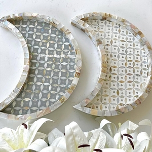 Bandeja de Servicio de Estilo Bohemio de Nácar de Lujo, Regalos para Ramadán y Eid, Diseño Flexible Hecho a Mano, Almacenamiento de Bebidas y Alimentos, Dátiles y Dulces - Product Image 1