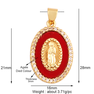 Design à la mode Médaille Miraculeuse Vierge Marie Catholique, Sainte Mère Naturelle Perle Shell Agate Malachite Oeil De Tigre Pendentif Charme M66 - Product Image 6
