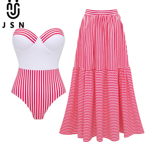 JSN 2025 personalizzare costume da bagno da donna nuovo stile tubo a fascia Top a contrasto rosso bianco righe costume intero femminile stile caldo - Product Image 1