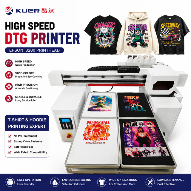 High-speed Four-station DTG printer with I3200 Print Heads for Textile pure cotton T-Shirts Custom Pattern Design Printing