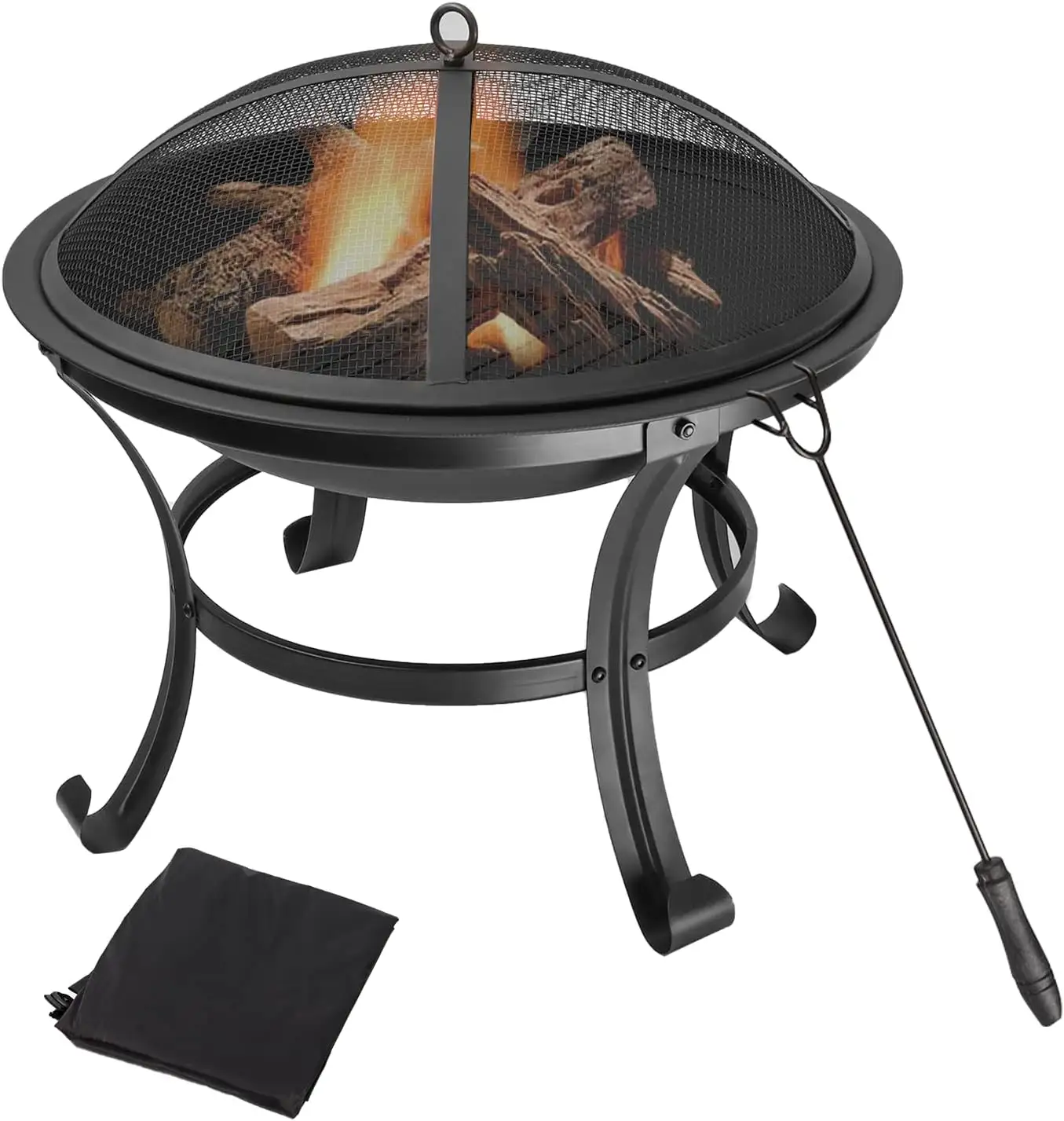 Fire Pit for Wood Burning Portable Fire Pit with Spark Screen Cover Log Grate Fire poker for Backyard Camping Beach