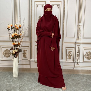 6608# 10 Colors Latest Premium Nida Abaya Two Piece Frill Elasticated Cuff Jilbab Prayer Set Abayas Simple Daily Wear - Product Image 2