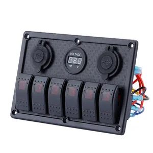 Dual USB Panel ON OFF USB Charger LED Voltmeter Waterproof 6 Gang 9 Ports Marine Rocker Switch Panel