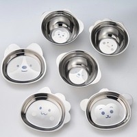 Ensemble d'assiettes et de bols à soupe minimalistes en acier inoxydable épaissi 316/304 avec visages d'animaux de dessin animé, assiettes pour aliments complémentaires pour enfants