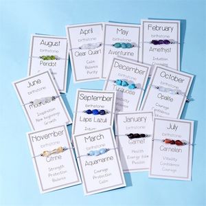 Pulsera de Piedras de Nacimiento, Pulseras de Cuentas de Piedra Natural Irregulares para Mujeres y Hombres, Brazalete Trenzado Ajustable, Regalo de Cumpleaños para Mejor Amigo - Product Image 1