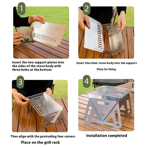 Stainless Steel Modern Charcoal Barbecue Outdoor Mini Backpacking Foldable Safety Device Mesh <b>BBQ</b> Card Stove Camping JM-YS-1035 - Product Image 6