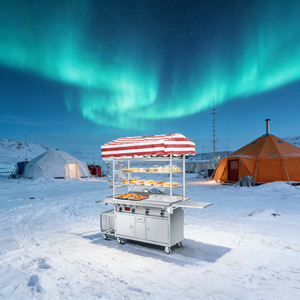Rust Resistant 4 Wheel Mobile Snack <b>Food</b> Service Cart Stainless Steel Convertible Grill Built-In <b>Heater</b> Outdoor 2-Year Warranty - Product Image 4