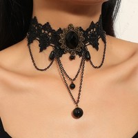 Chaîne de clavicule en dentelle vintage YW, style gothique, accessoire personnalisé, collier avec pendentif en dentelle