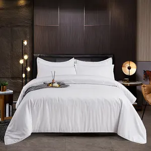 ชุดเครื่องนอนสีขาวผ้าปูเตียงโรงแรมหรูหราชินีคิงผ้าฝ้าย 100% ชุดเครื่องนอนโรงแรม