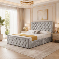 Cadre de lit capitonné en velours gris de luxe avec tête de lit haute et boutons capitonnés, lit moderne en velours, mobilier de chambre à coucher taille King