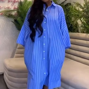 เดรสลำลองลายทางประดับเพชรพลอยสำหรับผู้หญิงไซส์ใหญ่ สไตล์ลำลอง ขายดีประจำฤดูร้อน แฟชั่นชุดเดรสผ่าข้าง - Product Image 4