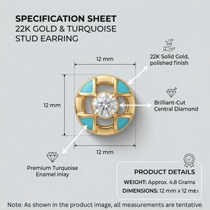 Pendientes de Diseño Cuadrado con Esmalte Azul y Joyería de Diseño Elegante y Clásica en Oro de 22K para Mujer con Centro de Cristal - Product Image 5