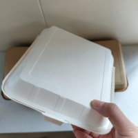 Conteneur alimentaire en papier kraft à 2 compartiments avec logo personnalisé en gros, boîte d'emballage jetable pour salade en forme de coquille pour restaurant