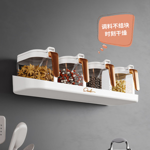 Wall Mounted Spice Jar Set With Lid And Spoon Moisture Proof Kitchen Storage For Salt Pepper And Condiments - Product Image 1
