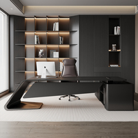 Chaise de bureau, bureau de direction laqué mat, bureau du président, couleur noire, minimaliste, design haut de gamme, bureau de bureau moderne