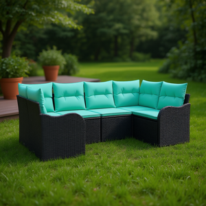 Black Poly Rattan Garden <b>Sofa</b> <b>Set</b> With Cushions Outdoor Furniture Contemporary Design - Product Image 3