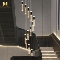 Lustre d'escalier en colimaçon en cristal de luxe moderne suspension minimaliste pour Loft Appartement Villa Salon Duplex Long