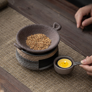 Diffusore di Fragranze Wabi-sabi per Candele Tea Light, Bruciatore in Ceramica Marrone e Nero per Aromaterapia e Palo <span class=keywords><strong>Santo</strong></span> - Product Image 5