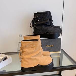 מגפי רכיבה אופנתיים לחורף לנשים, רוכסן פלטפורמה עם סוליה עבה בסגנון צמר מגניב, מתוק ומעלה גובה - Product Image 4