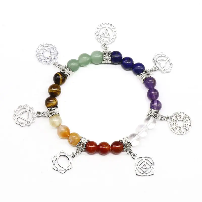 Naturstein runde Perlen Kristall 7 Chakra Armband für Frauen Männer Kette Perlen Armbänder Reiki Spiritual Yoga Schmuck Geschenk