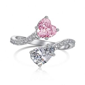Dylam 925 Sterling Silver 8A Crushed Iced Out Cut Staggered Contrasting Two-Stone Daily Dress <b>up</b> Women <b>Open</b> Ring - Product Image 1