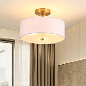 Ronde Messing Plafondlamp Voor Binnenshuis Verlichting Gemonteerd Slaapkamer Woonkamer Plafondlicht Ronde Stof Kroonluchter