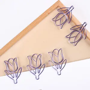 clipes de papel roxo Suppliers-Clipe de papel de metal em forma de flor roxo, clipe para escritório e uso escolar