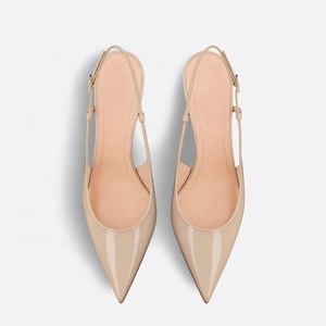 Women Back Strap Pearl High Heels Bright Patent Pumps Slingback Big Size 45 Wide Fit Dress Sandals Pointed Toe Shoes - Product Image 5