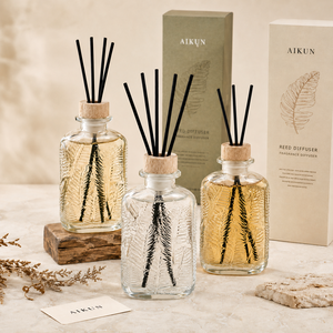 Aikun Modern Glass Reed <b>Diffuser</b> Gift Set Long Lasting Aroma <b>with</b> Decorative Box for Bedroom Living Room Wholesale Supply - Product Image 2