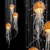 Lustre en fer de luxe, style artistique nordique, pour hall d'hôtel, foyer, lampe LED en cristal design, projet personnalisé, lampe méduse