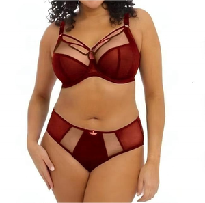 Taglie forti US34-42D E F G H I J scollo all'americana motivo floreale pieno di pizzo <span class=keywords><strong>reggiseno</strong></span> sottile E set brevi ferretto <span class=keywords><strong>2</strong></span> pezzi - Product Image 1