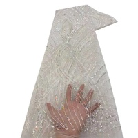 Nouveau Tissu de Dentelle Perlé NI.AI, Dentelle Nette Africaine avec Sequins et Perles pour Robe de Soirée ou de Mariage