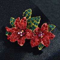 Broche de costume pour femme en alliage de zinc, style vintage, en forme de feuille, incrustée de strass rouges et de diamants, vente en gros d'usine