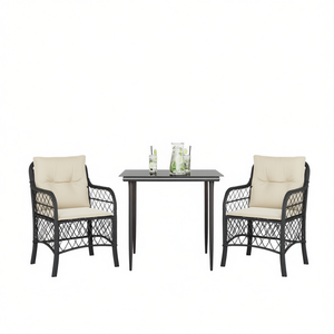 Set Bistrot in Rattan Sintetico Nero a 3 Pezzi con Cuscini, Set di Mobili da Giardino per Esterni - Product Image 1