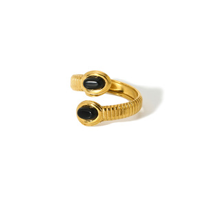 แหวนแฟชั่นชุบทอง 18k สแตนเลสฝังหินธรรมชาติ ดีไซน์เรขาคณิต สำหรับผู้หญิง ของขวัญเครื่องประดับ - Product Image 4