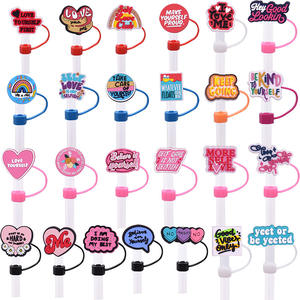 Encantadores Adornos para Pajitas Reutilizables de 10 mm con Frases en Inglés, Creativos, Inspiradores, con Forma de Dibujos Animados, Adornos de Silicona para Pajitas - Product Image 1