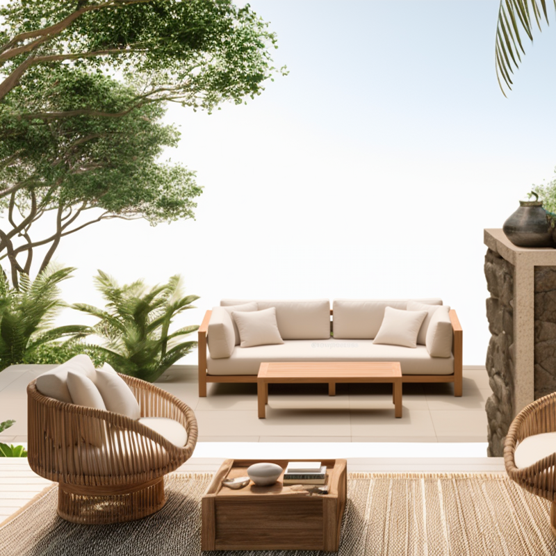 Sigma Teak Wood Frame Garden Furniture Large 2 Seater Sofa Teak Outdoor Furniture