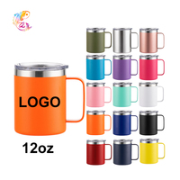 Mug à café isotherme en acier inoxydable ZP 12oz avec poignée, revêtement en poudre, double paroi sous vide