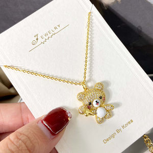 Bijoux en argent sterling 925 pour filles vermeil plaqué or 18 carats émail porte-bonheur ours mignon chantant avec microphone colliers pendentifs fins - Product Image 4